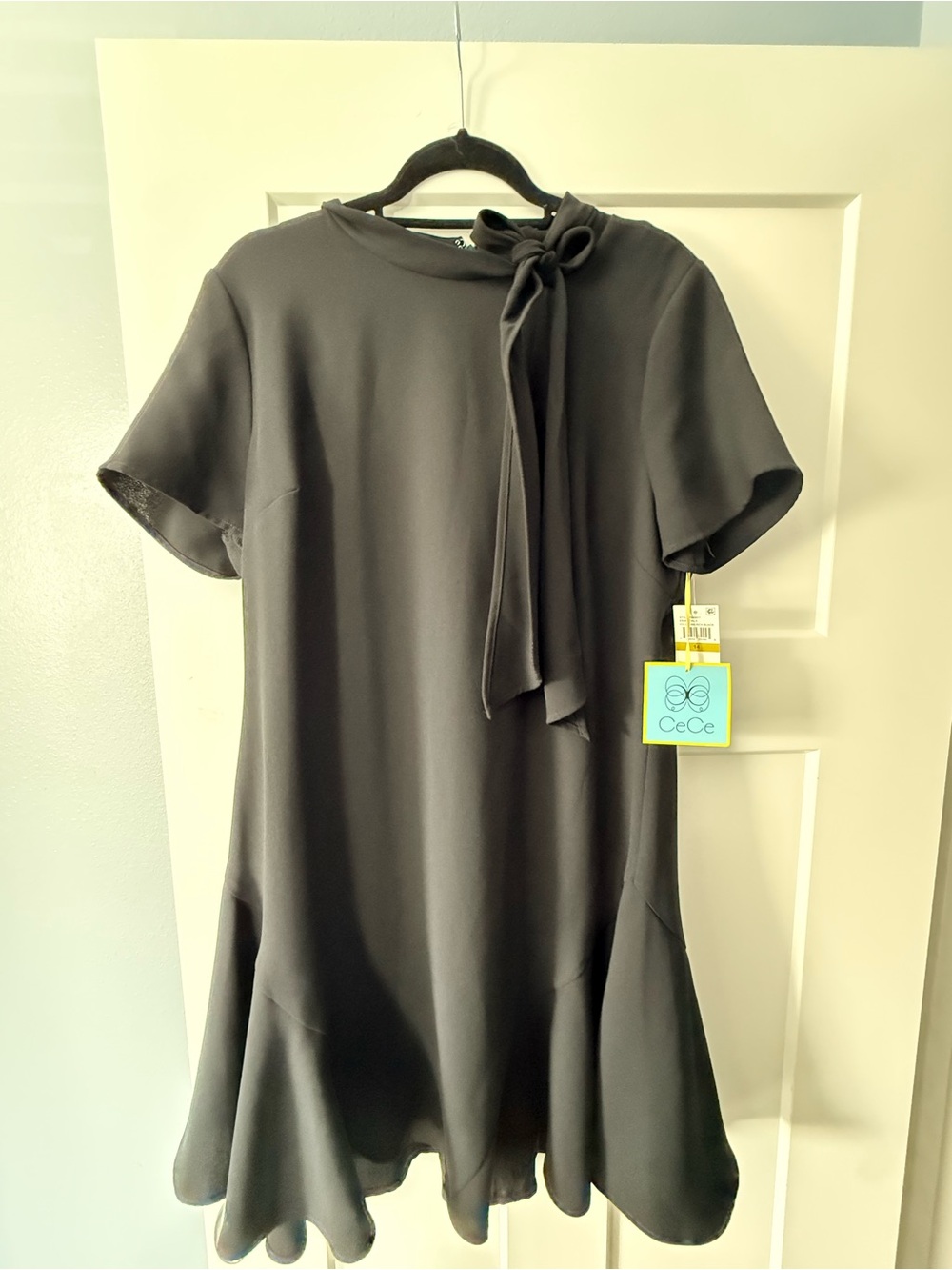 CeCe Black Tie-Neck Mini Dress